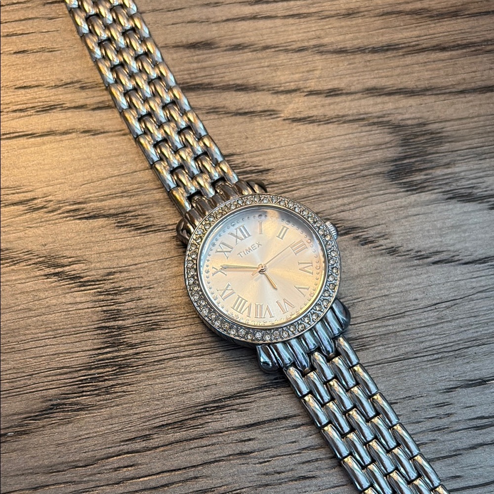 Silver Watch with Crystal Accents